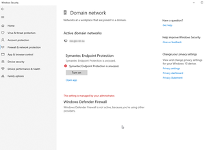 Windows 10 Security Center Red x Icon On Firewall Network Protection with SEP Installed Machine – CyberSecurity